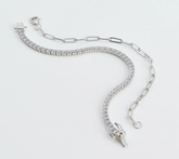 Diamonique Tennis & Paper Clip Layered  Bracelet Set Sterling Silver, 7-1/4"